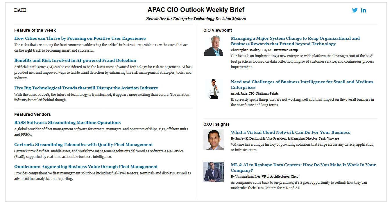 weekly newsletter signup vendors cio viewpoint cxo insights
